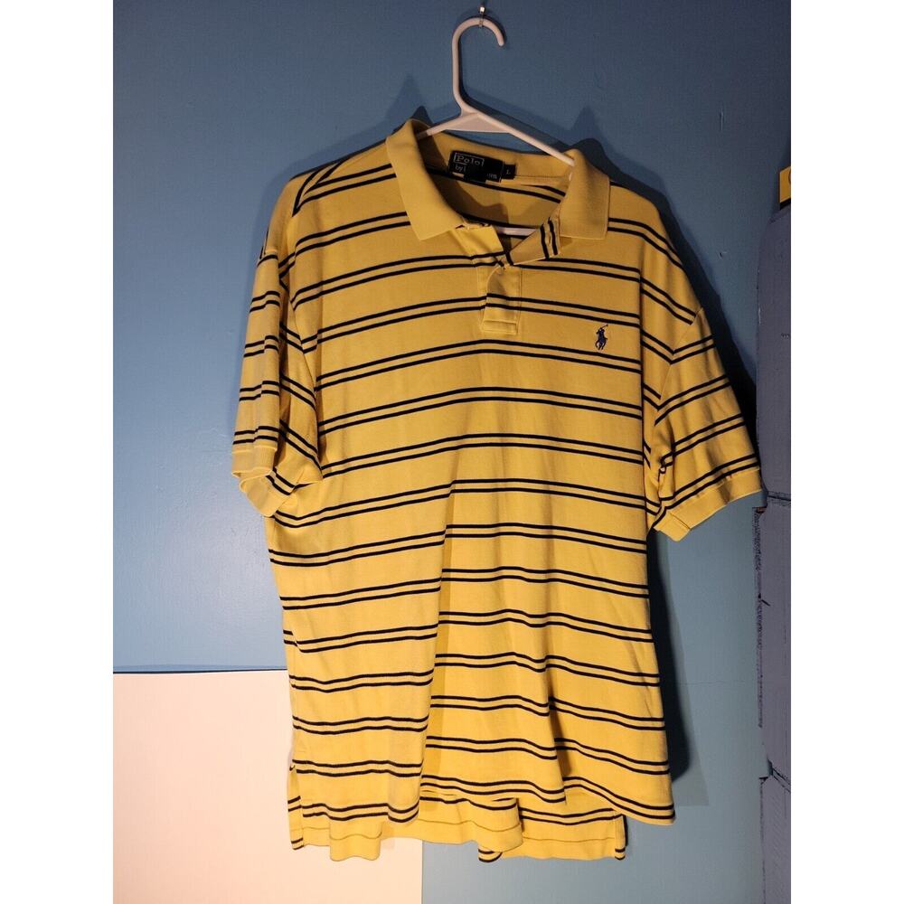 Polo Ralph Lauren Y2K Mens Yellow Striped Polo Shirt Size L